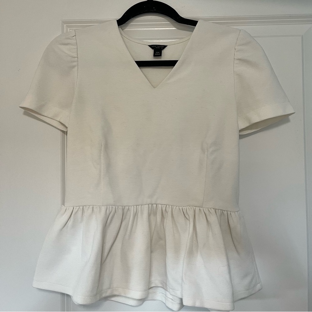 Ann Taylor Puff Sleeve Peplum Top